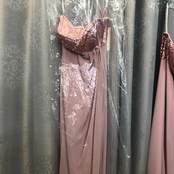 New Dusty Rose Gold Blush Sequin Dress, Aline Bridesmaid Formal Sparkle G&G - Picture 4 of 13